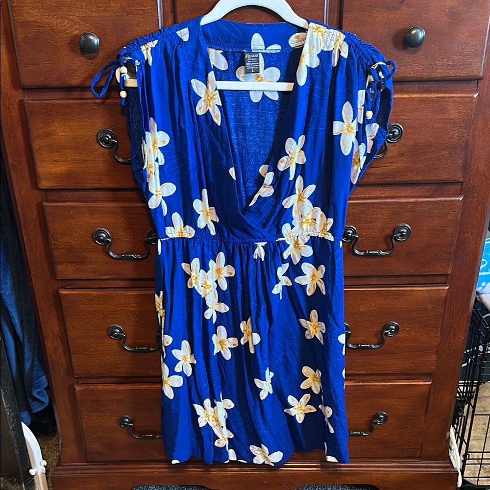 Plumeria Blue Tie Shoulder Mini Dress